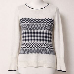 Talbots Cream and Black Geometric Sweater